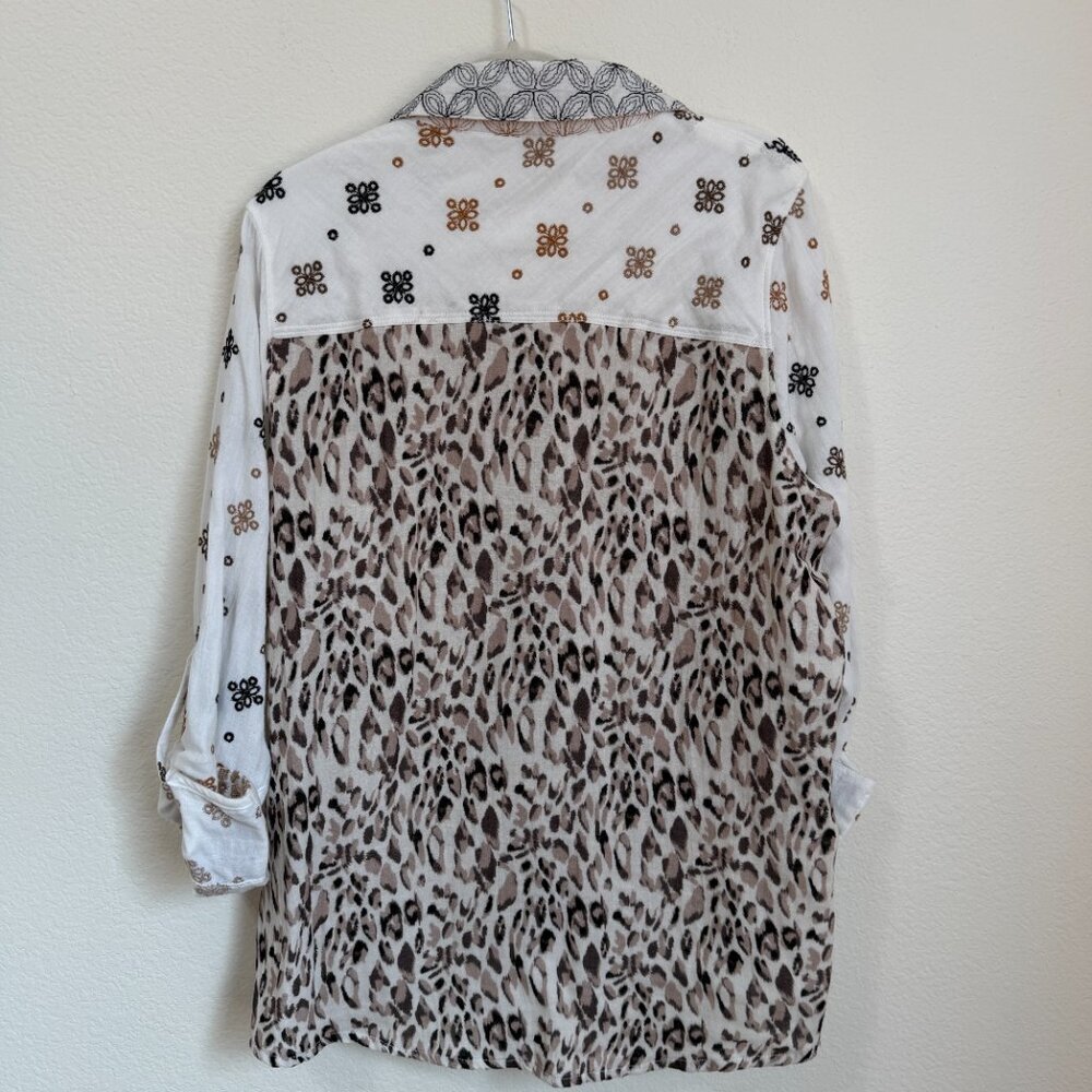 Soft Surroundings Mixed Print Cotton Gauze Button Front Shirt Boho Embroidered - Picture 9 of 9